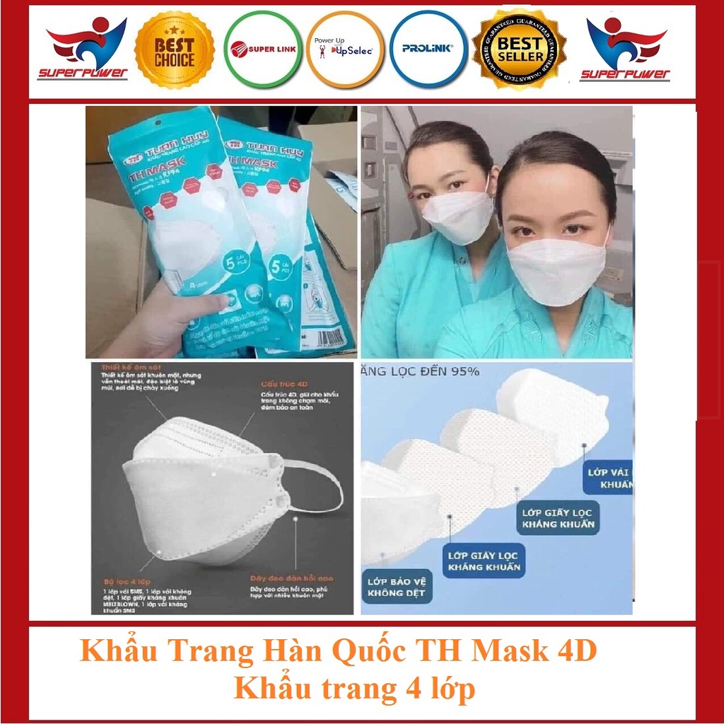 [10 cái/ gói] Khẩu trang y tế kháng khuẩn TH MASK 4D 4 lớp