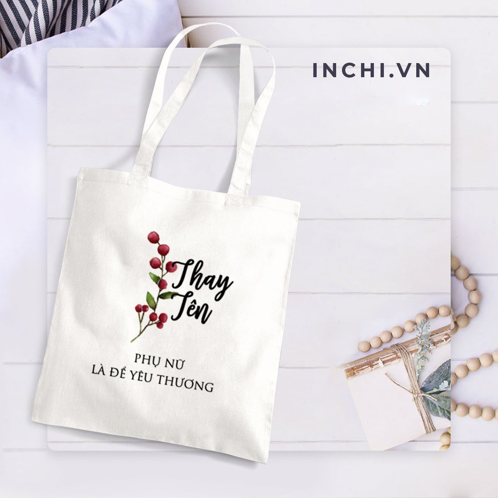 ( Ribbon Florist )12 MẪU TÚI TOTE IN TÊN VÀ  HOA THEO YÊU CẦU  CANVAS KHÓA KÉO ĐEO VAI ĐEO CHÉO PHONG CÁCH VINTAGE