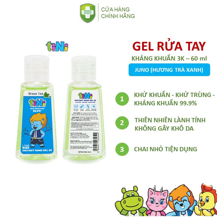 Gel rửa tay kháng khuẩn 60ml tiNi - juNo- hương trà xanh