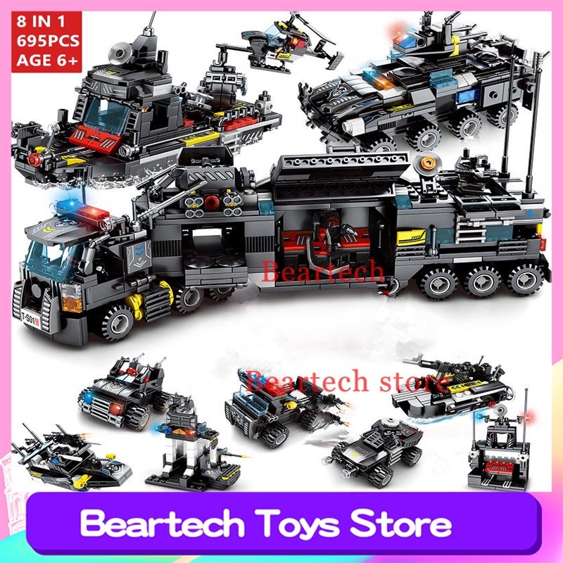 Lego compatible 8in3 City Police SWAT Truck Building Blocks Sets Ship Helicopter Technic Bricks Toys for Children