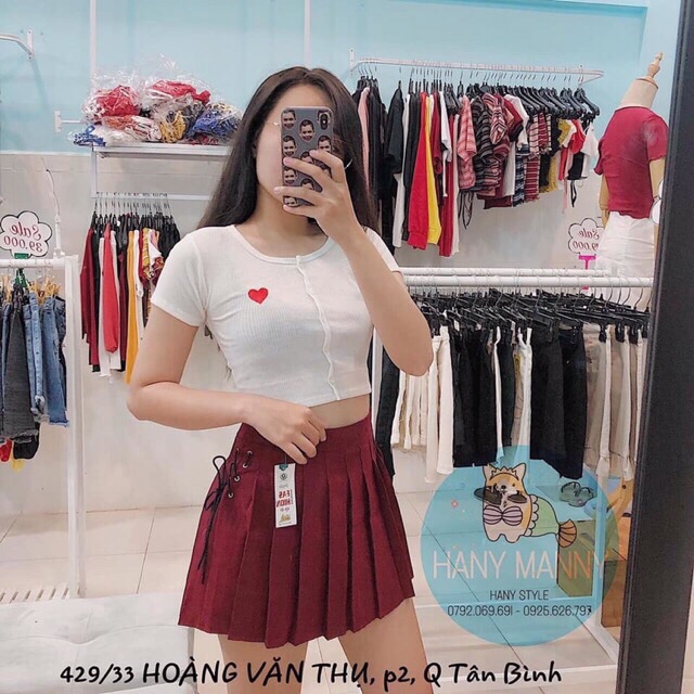 Áo croptop gài nút thêu hình trái tim (hình thật chụp áo)