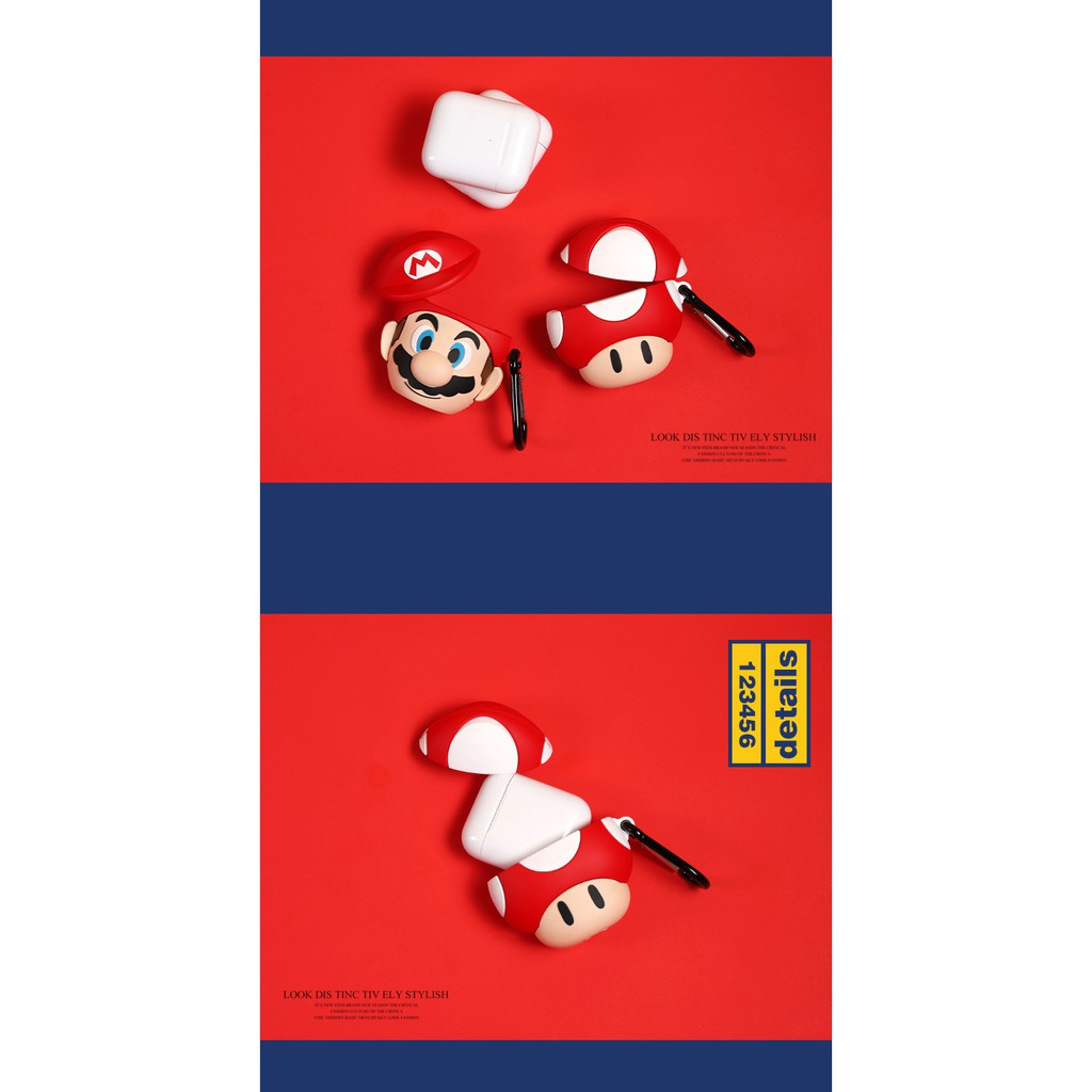 ☘️Tặng kèm móc☘️ Case bao Airpod 1 2 Mario siêu ngầu - Vỏ bọc Cover đựng tai nghe không dây