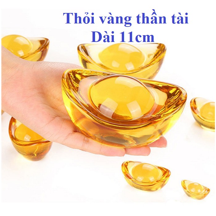 Thỏi vàng thần tài dài 11cm, vật trang trí phong thủy cầu tài lộc bằng pha lê