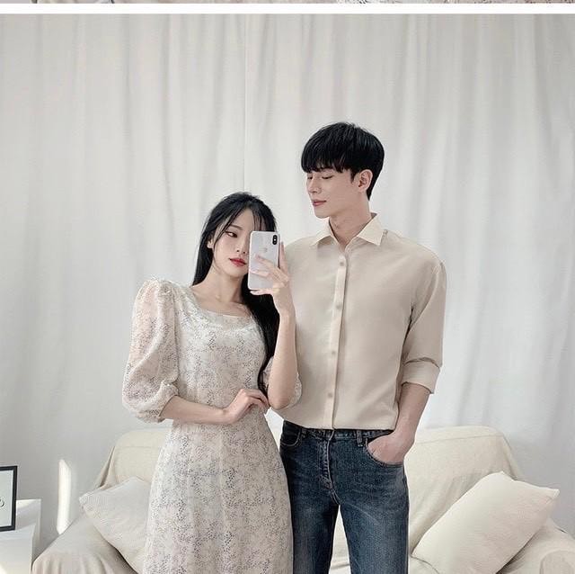 Set đồ đôi nam nữ đẹp [FREESHIP] Set áo váy sơ mi đôi chất đẹp Hàn Quốc Couple CP055