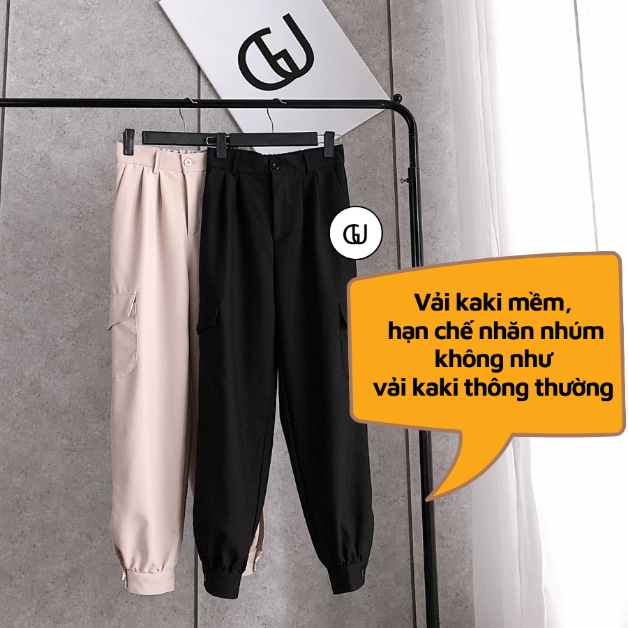 Quần Jogger Kaki Túi Hộp Nam Nữ Chất Không Nhăn Xù, Form Dáng Jogger Màu Be Đen Basic, Có Túi Hộp GUF