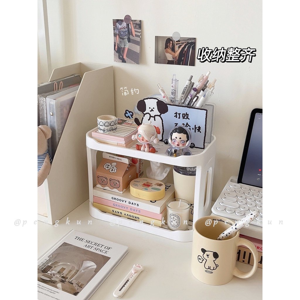 Kệ Hai Tầng Màu Trắng Đơn Giản Để Bàn Đựng Đồ Trang Điểm Đa Năng