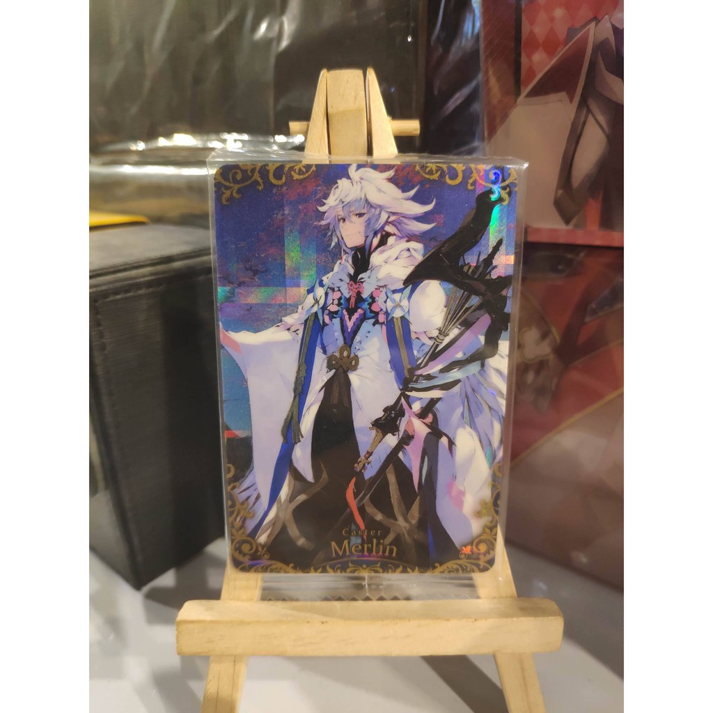 Thẻ bài sưu tầm bánh xốp Fate Grand Order FGO Merlin SR - Secret Rare - Tặng bọc bài nhựa bảo quản