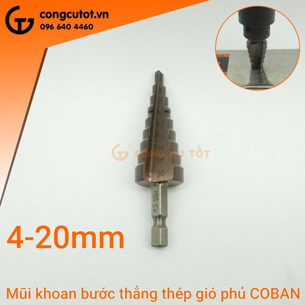 Mũi khoan bước thẳng phủ Coban chuôi lục