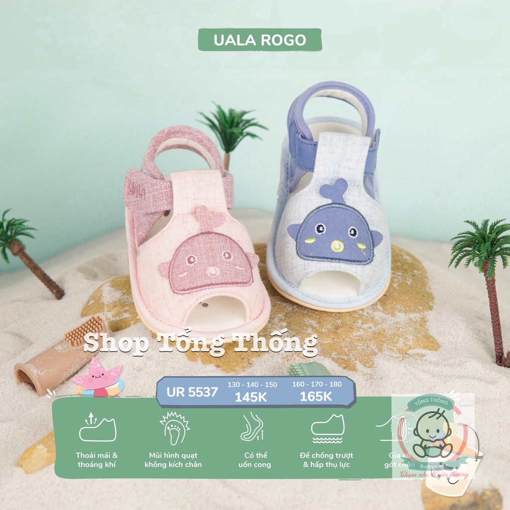 Giày tập đi Uala Rogo chuẩn y khoa đế cao su non cao cấp mềm cho bé gái chống trơn trượt cá voi chu mỏ 5537