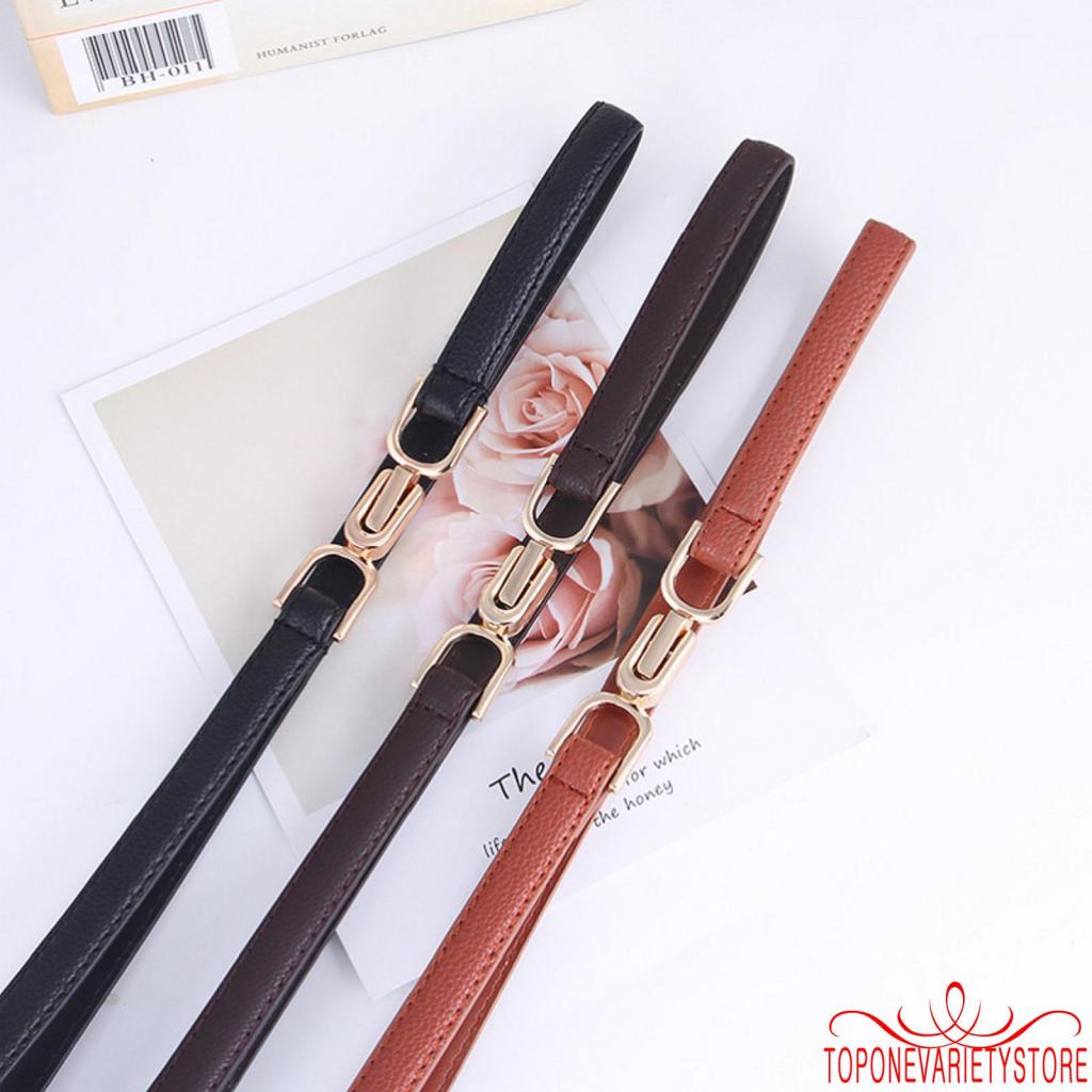 Thắt lưng nữ giả da màu trơn có khóa kim loại thời trang