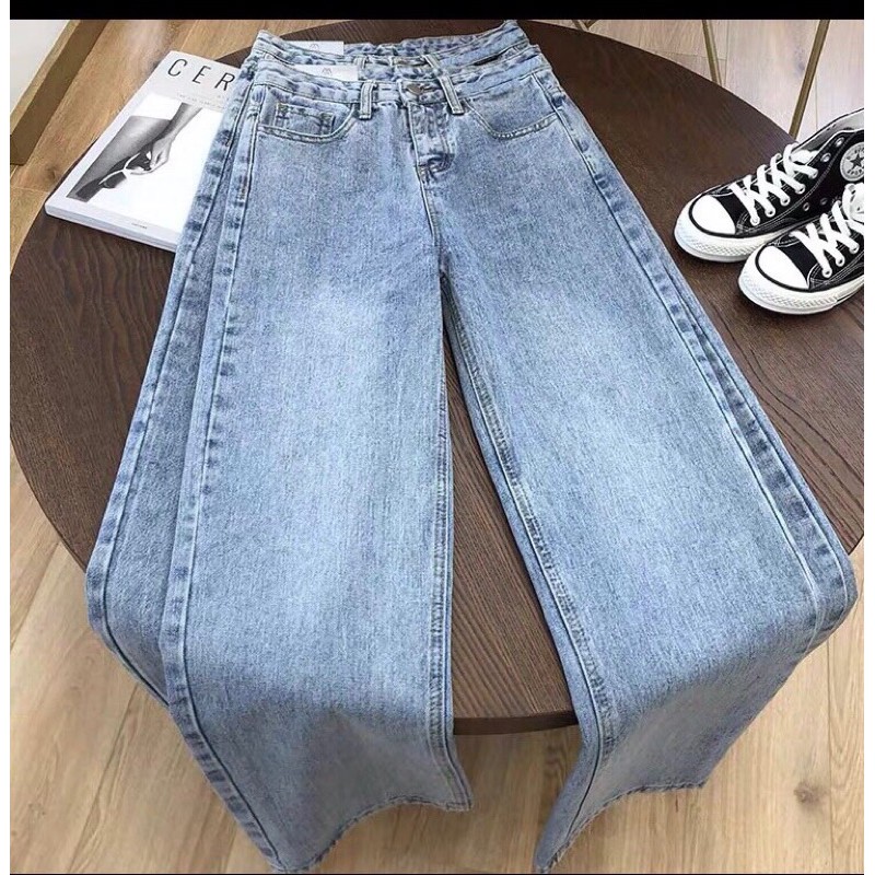 Quần jean bò ống rộng quần jean bò ống suông jeans nữ cạp cao hot 2021