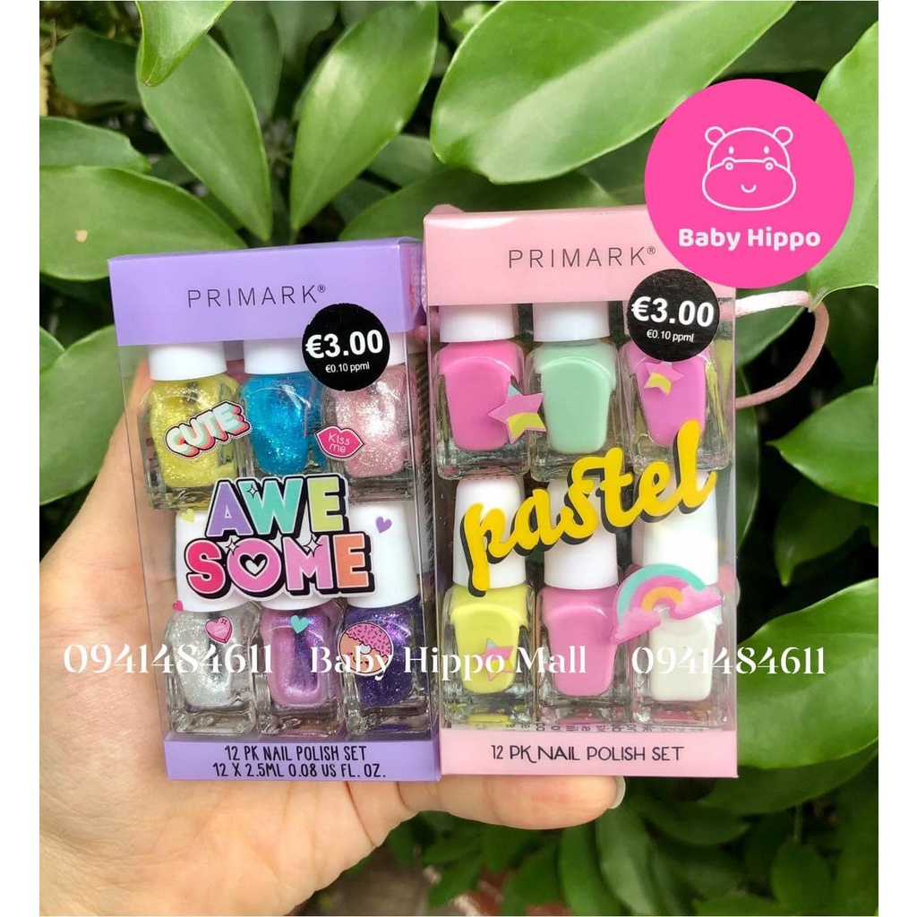 [Ngon Bổ Rẻ] Set sơn móng tay bé gái Primark 12 màu pastel - An toàn cho bé