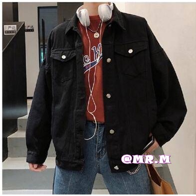 Áo khoác denim dáng rộng thời trang cơ bản cho nam nữ màu trơn