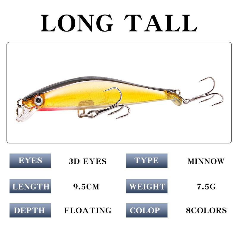 1 Mồi Cá Giả Bằng Nhựa Cứng 9.5cm 7.5g Có Móc