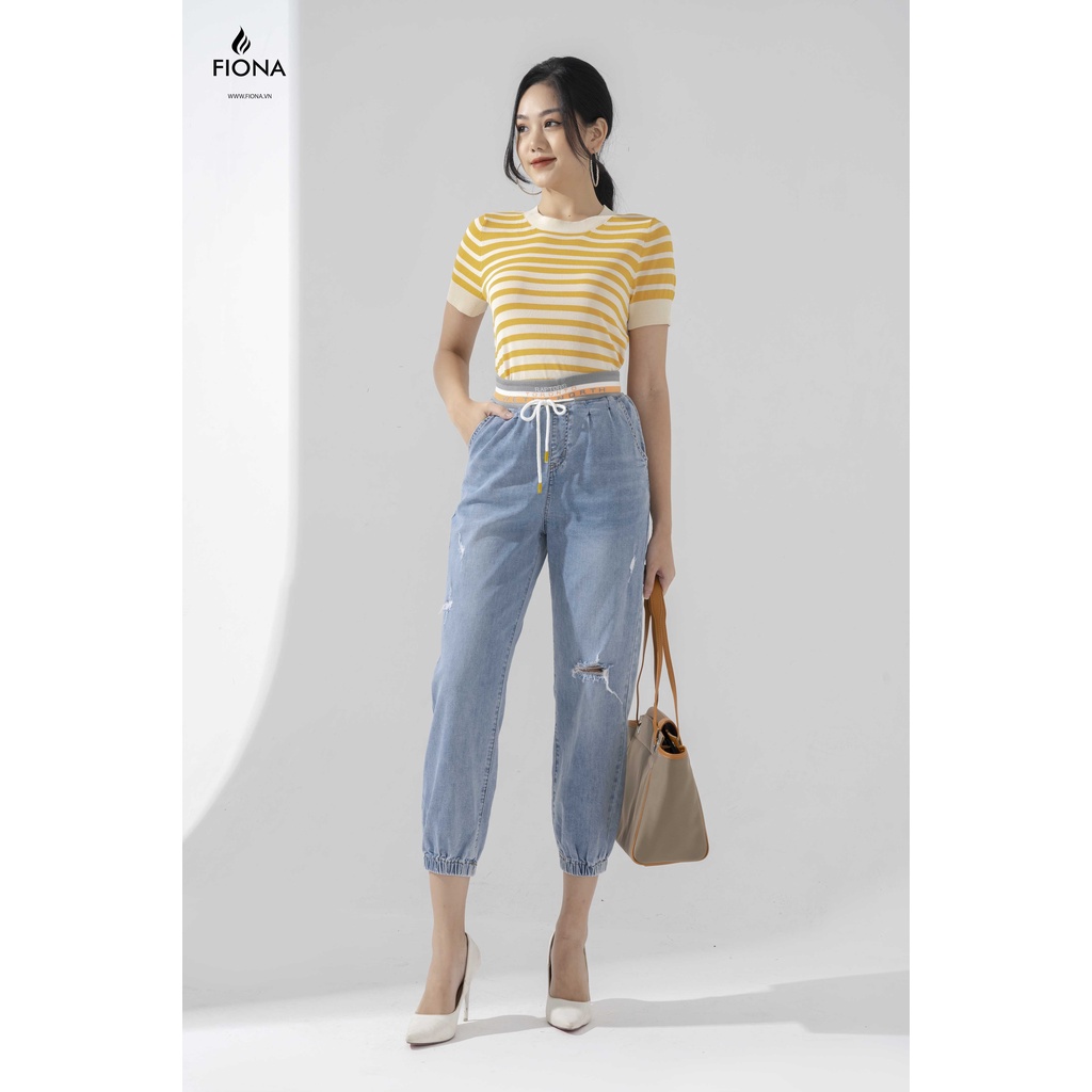 Áo Len Cộc Tay Nữ FIONA, Áo Len Kẻ Ngang Thu Đông Mã F850727