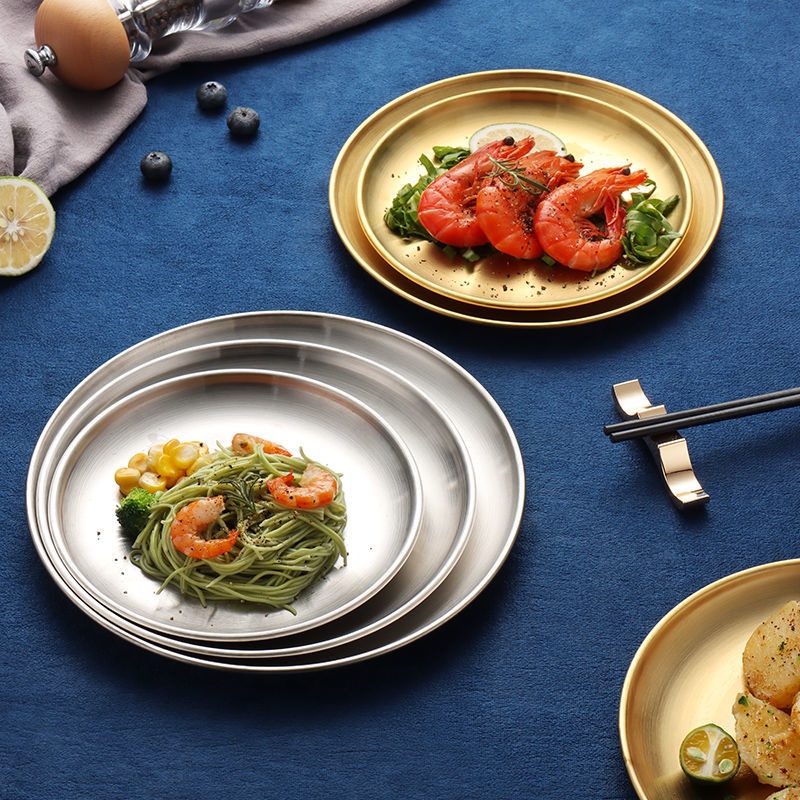 Đĩa tròn bằng thép không gỉ phong cách Hàn Quốc