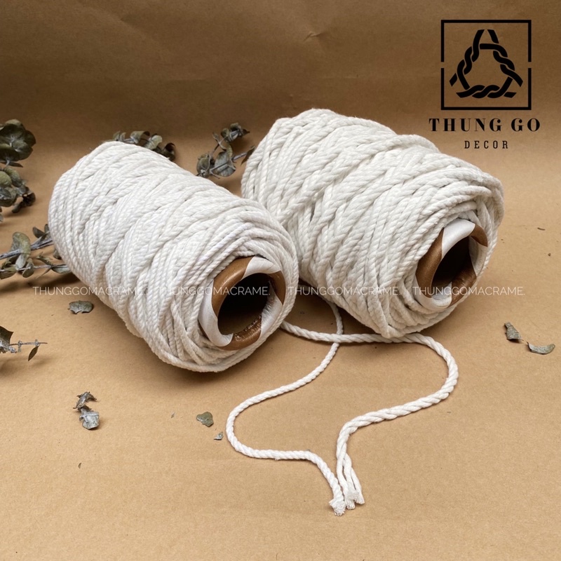 1kg dây thừng Macramé cotton 3mm, 5mm trắng tinh