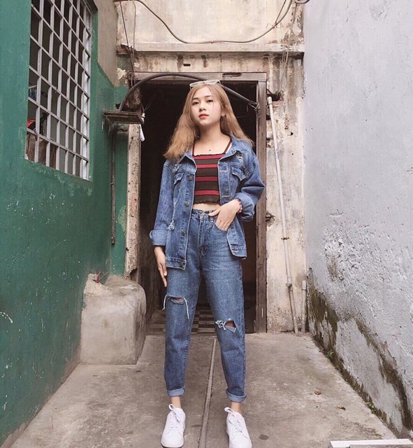 Quần Jeans Boyfriend rách gối (VNXK)