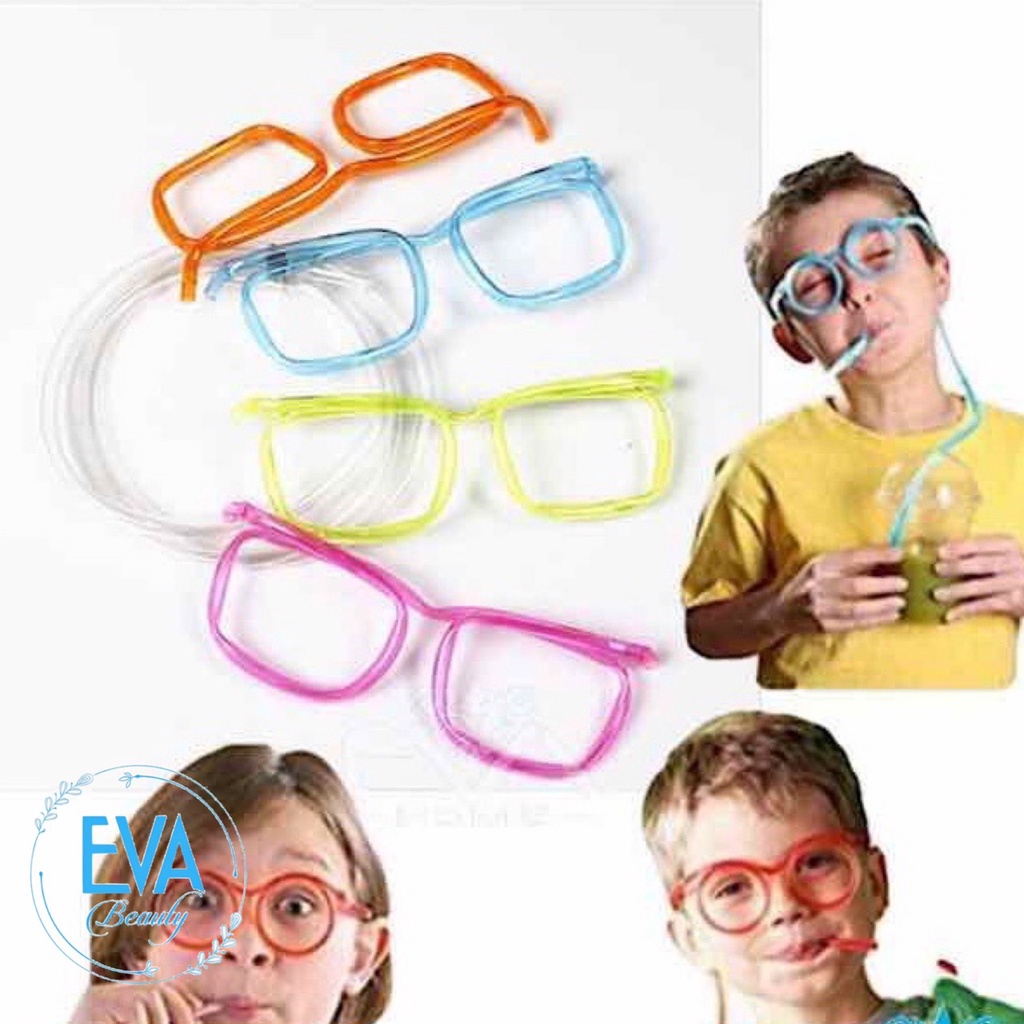 Combo 4 Ống Hút Mắt Kính Gọng Tròn - Sao - Tim - Vuông Cute Sáng Tạo M2394