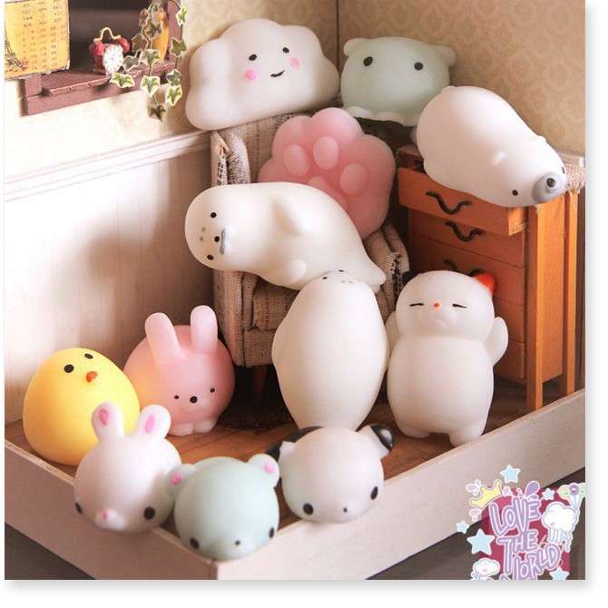 Mochi, Squishy thú dẻo dễ thương, combo 10 con không trùng, hàng nhập y hình 100% hay shopee. vn|mochi04
