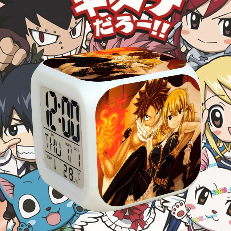 Đồng hồ báo thức để bàn in hình HỘI PHÁP SƯ FAIRY TAIL đèn LED đổi màu anime chibi tiện lợi xinh xắn