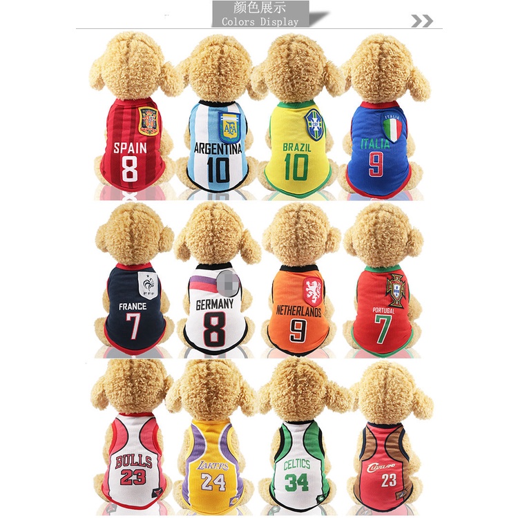 Áo cho chó mèo bóng đá thun ba lỗ thoáng mát, có nhiều màu, Quần áo thú cưng, cửa hàng thú cưng BaeYi