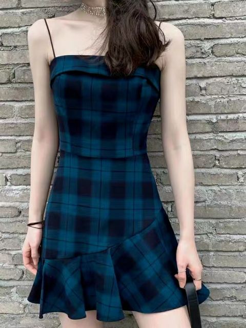 (SẴN size S) Váy 2 dây caro xanh