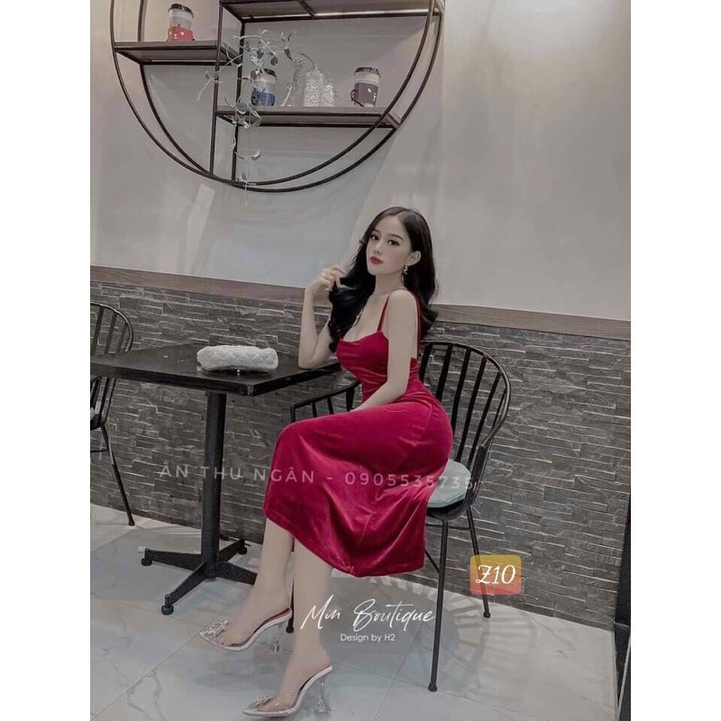 ĐẦM MIDI NHUNG HAI DÂY