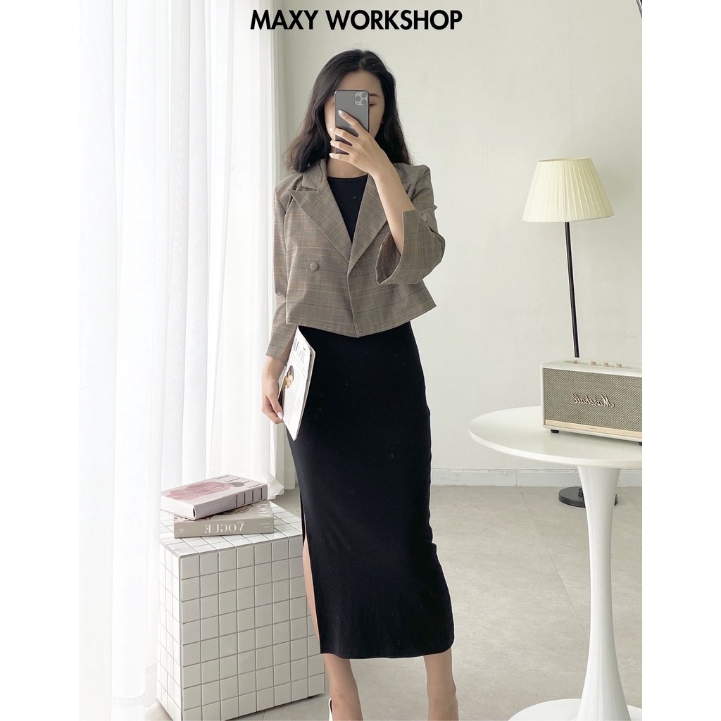 Áo khoác tay lửng Caro Orange Elite Blazer Maxy Workshop | BigBuy360 - bigbuy360.vn