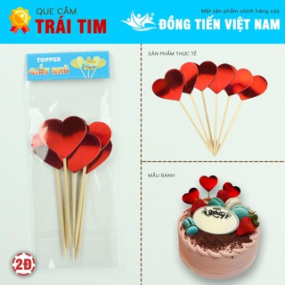 Topper giấy nhũ tráng gương tim dt - màu đỏ - bịch 6c