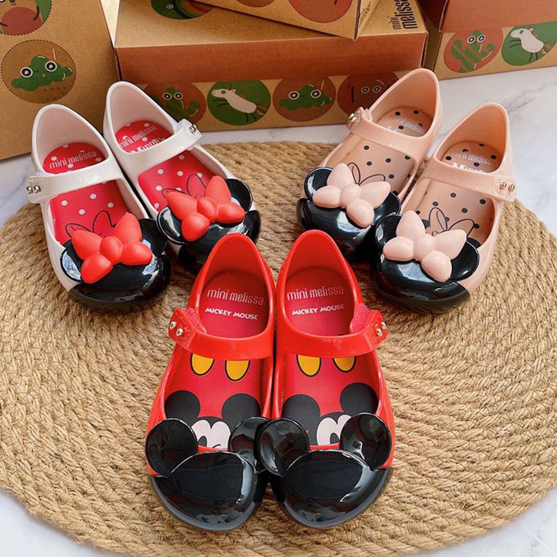 DISNEY Xăng đan Nhựa Dẻo Gắn Nơ Hình Chuột Mickey/Minnie Xinh Xắn Cho Bé Gái
