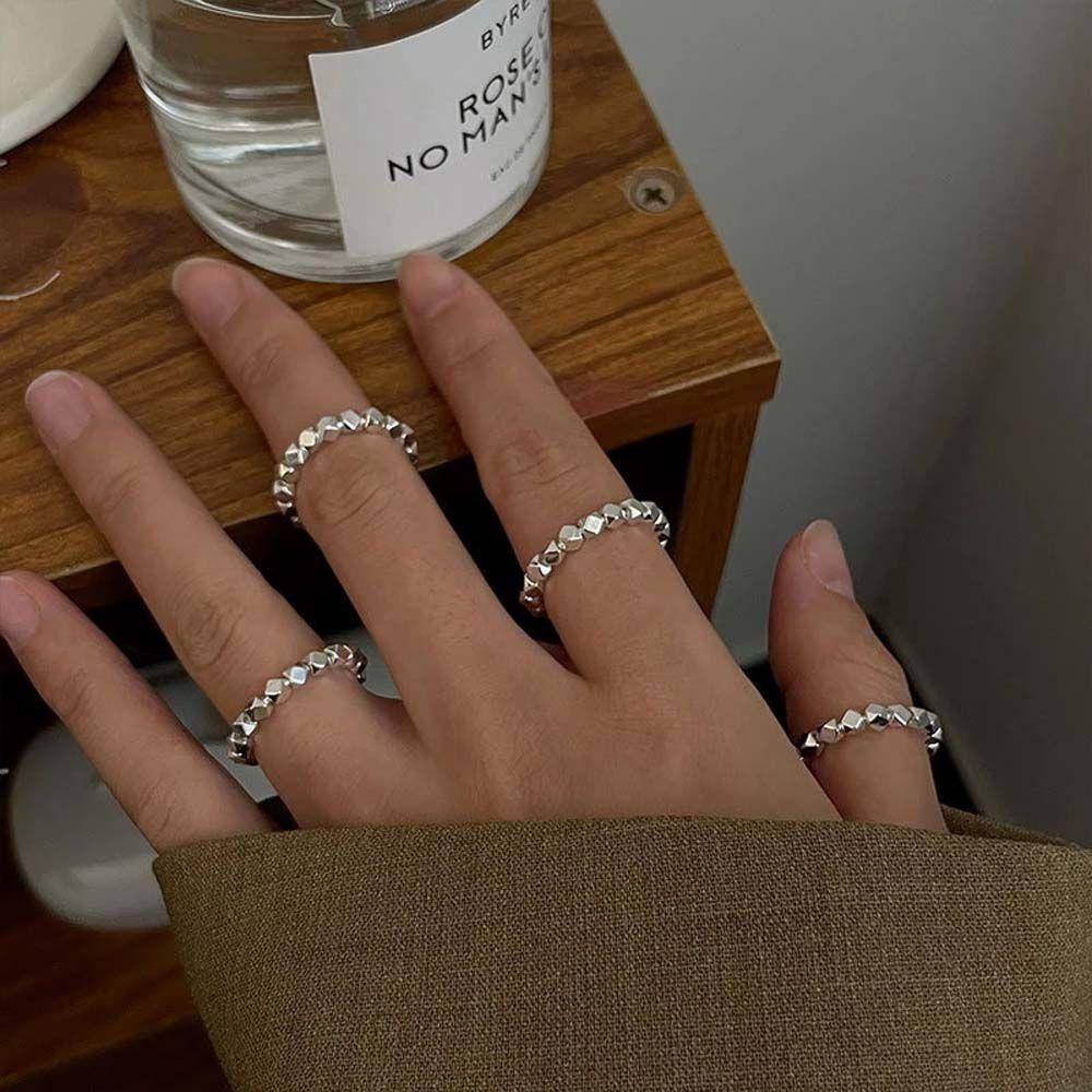 Nhẫn Hở Hình Vuông Đính Hạt Phong Cách Hip Hop Punk Đơn Giản Có Thể Điều Chỉnh Cho Nữ