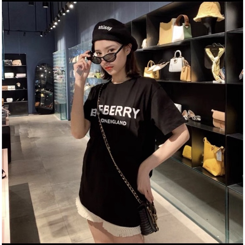 Áo thun tay lỡ BURBERRY áo phông unisex nam nữ cotton oversize form rộng co dãn