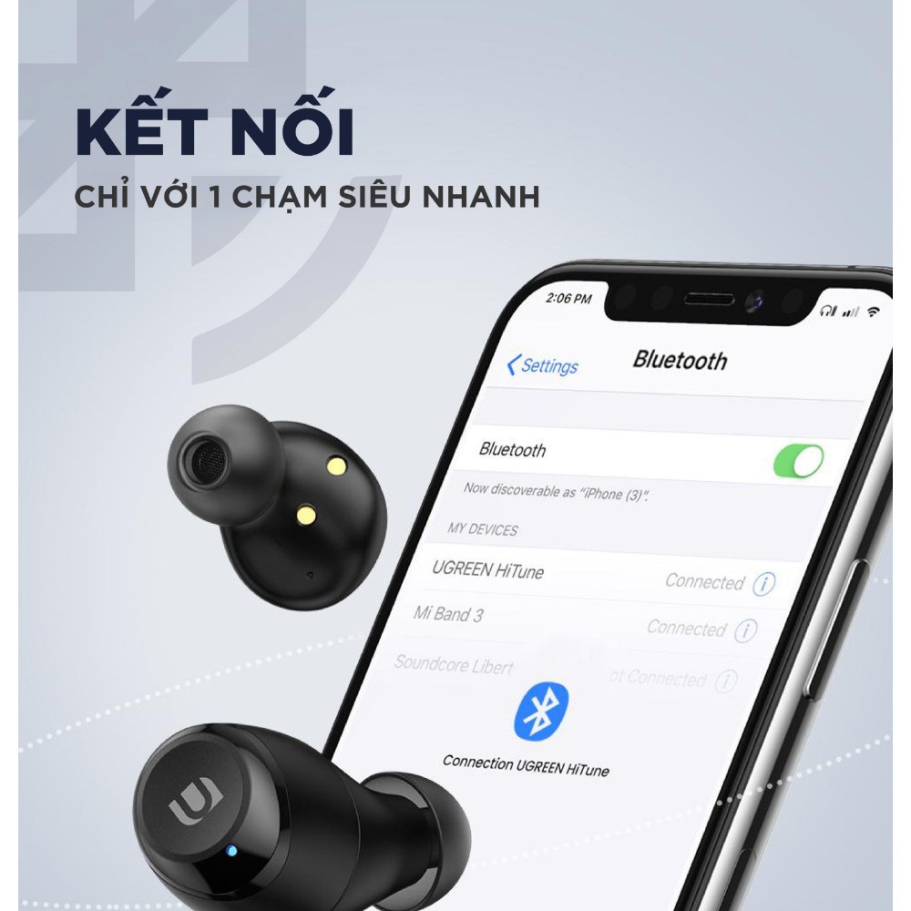 Tai nghe Bluetooth TWS UGREEN Hi-tune WS100, âm thanh Hifi, chống nước IPX5, hỗ trợ sạc không dây