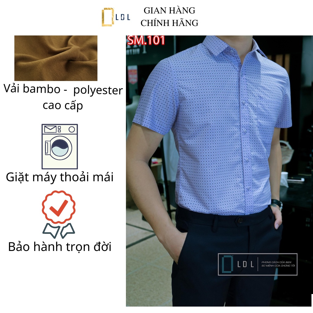 .Áo sơ mi nam tay ngắn, áo sơ mi nam cao cấp LDL họa tiết chấm bi 49-86 kg