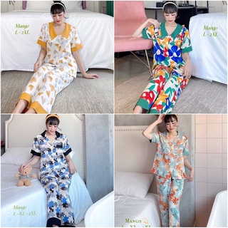 Bộ pijama lụa mango cao cấp quần dài, túi quần sâu