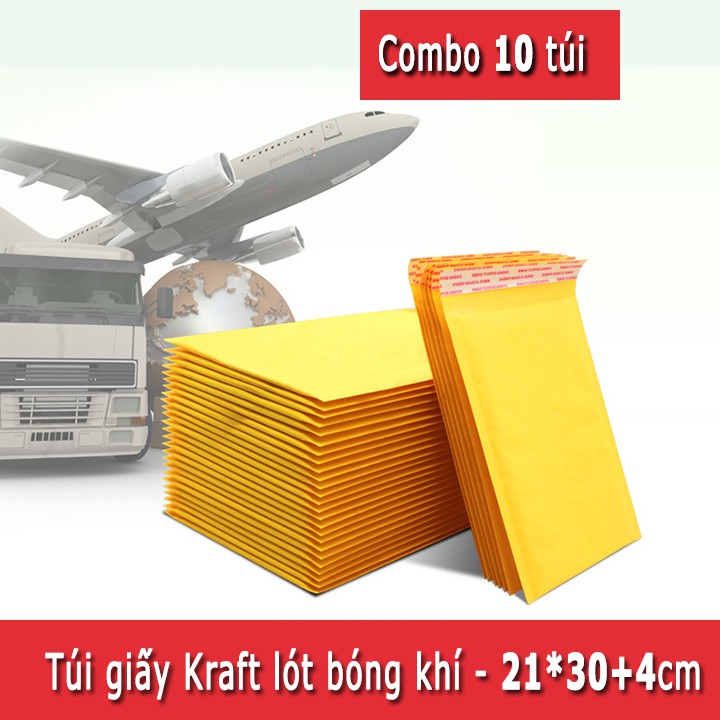 10 Túi Giấy Lót Bóng Khí (Kraft) 21x30+4cm - Phong Bì Đóng Gói Hàng Hóa Chống Sốc khổ A4