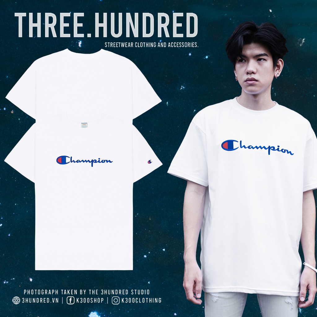ÁO THUN CHAMPION BIG LOGO CHỮ THÊU MÀU TRẮNG