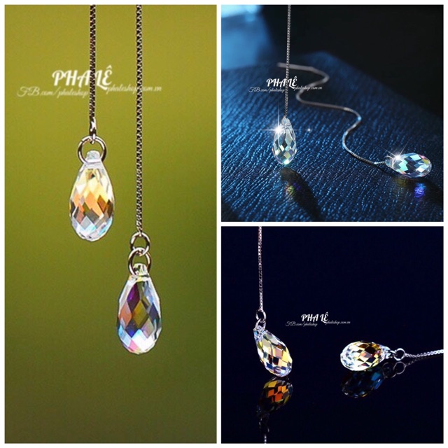 Bông Tai Pha Lê Hình Giọt Nước Được Thiết Kế Từ Pha Lê Swarovski và Bạc S925