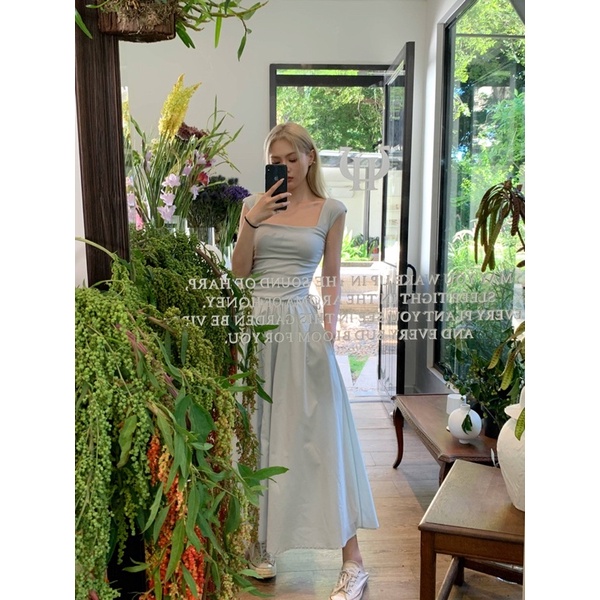 ĐẦM CỔ VUÔNG NỮ RÚT DÂY EO DÁNG DÀI ULZZANG