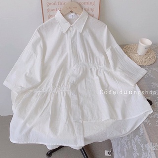 Áo sơ mi vạt lệch form rộng (ảnh shop tự chụp)
