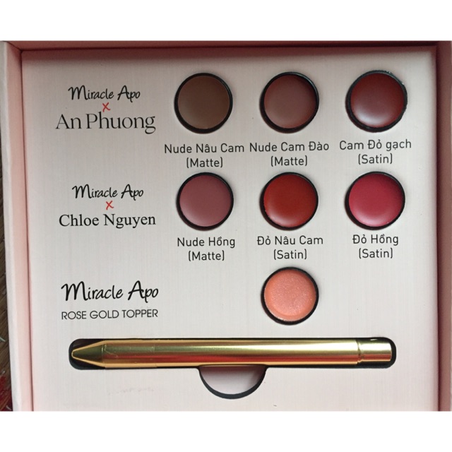 Bảng 7 màu son - bộ sưu tập son đủ màu Miracle Apo  An Phương và Chloe Nguyễn | BigBuy360 - bigbuy360.vn
