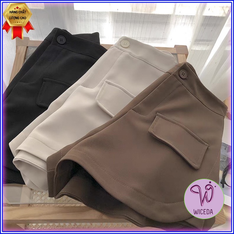Quần short nữ cap cao xẻ gấu Wiceda , quần đùi lưng cao tôn dáng 3 màu đen kem nâu tây mặc đi chơi ở nhà QCC550