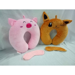 Bộ gối kê cổ + bịt mắt Hali ĐỦ LOẠI (trang trí hình thú Heo hồng, totoro...)