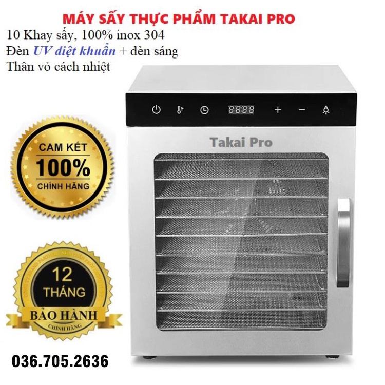 Máy sấy thực phẩm 10 khay sấy Takaipro có đèn UV diệt khuẩn, sấy hoa quả, trái cây - Thương hiệu Nhật Bản - BH 1 năm