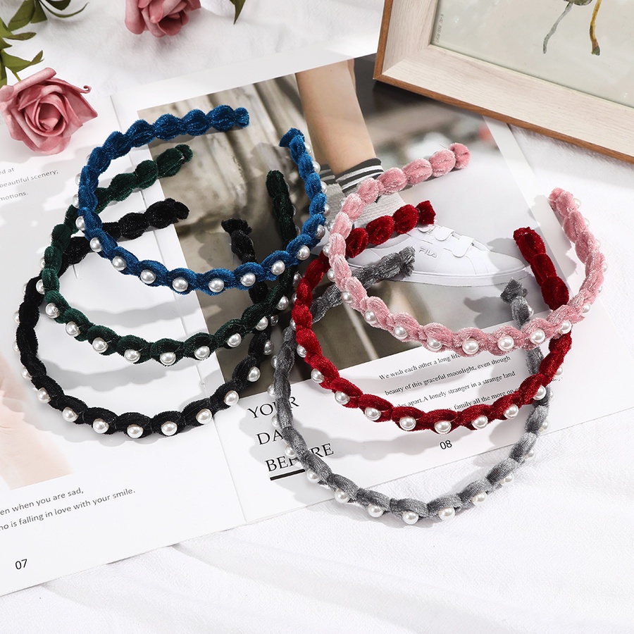 Băng đô nhung ngọc trai thời trang thu đông phong cách Hàn Quốc cho nữ