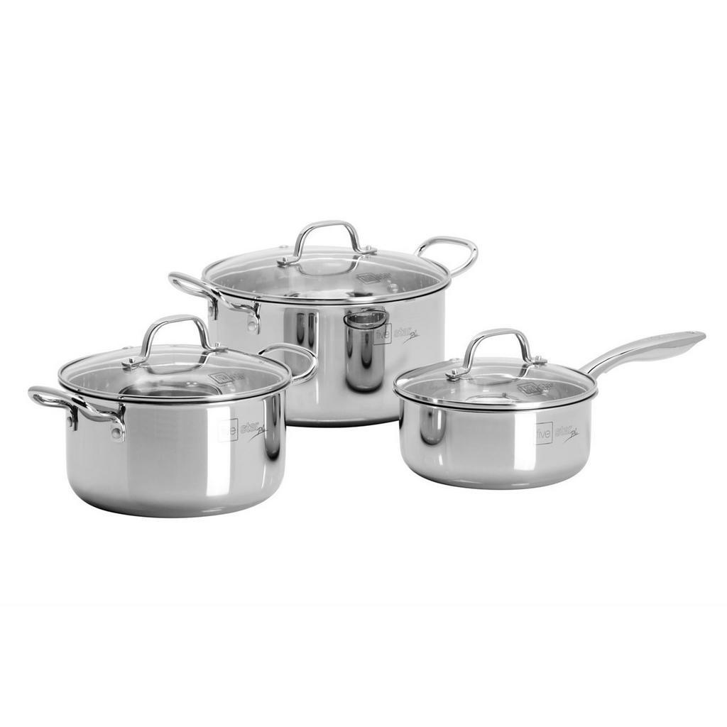 Bộ 3 nồi inox Fivestar đáy liền inox 304 nắp kính FBP3002, bảo hành 25 năm