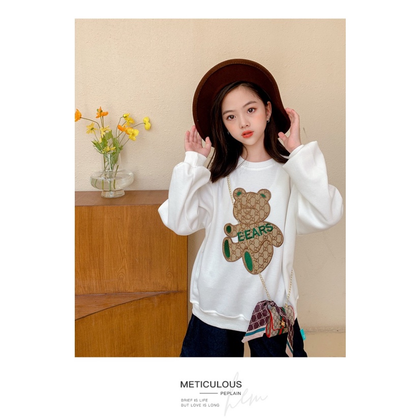 Áo nỉ bé gái, áo sweater cho bé gái 14-45kg Gấu cực kì sang chảnh, vải dày dặn, giữ ấm tốt, hàng may kĩ.GAU55