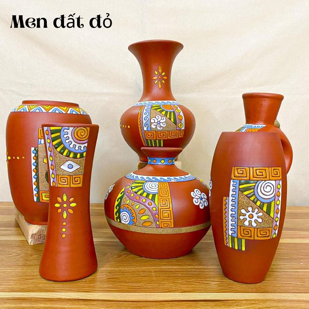 Lọ hoa, Bình hoa decor , cắm hoa - Men đất đỏ gắn sứ cao cấp - Bát Tràng - họa tiết mộc đa dạng mẫu