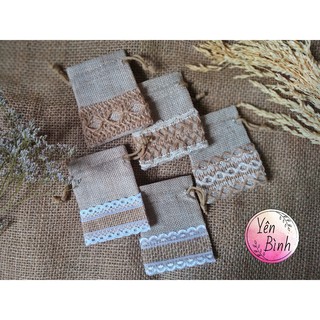 🌼Túi vải bố dây rút mini 7x9 trang trí viền ren vintage đựng quà tặng🌼
